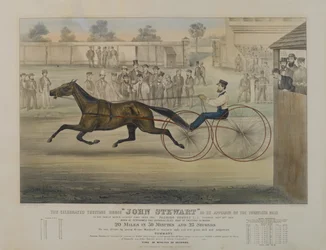 Het beroemde drafpaard John Stewart zoals hij verscheen op de twintigste mijl, 1868